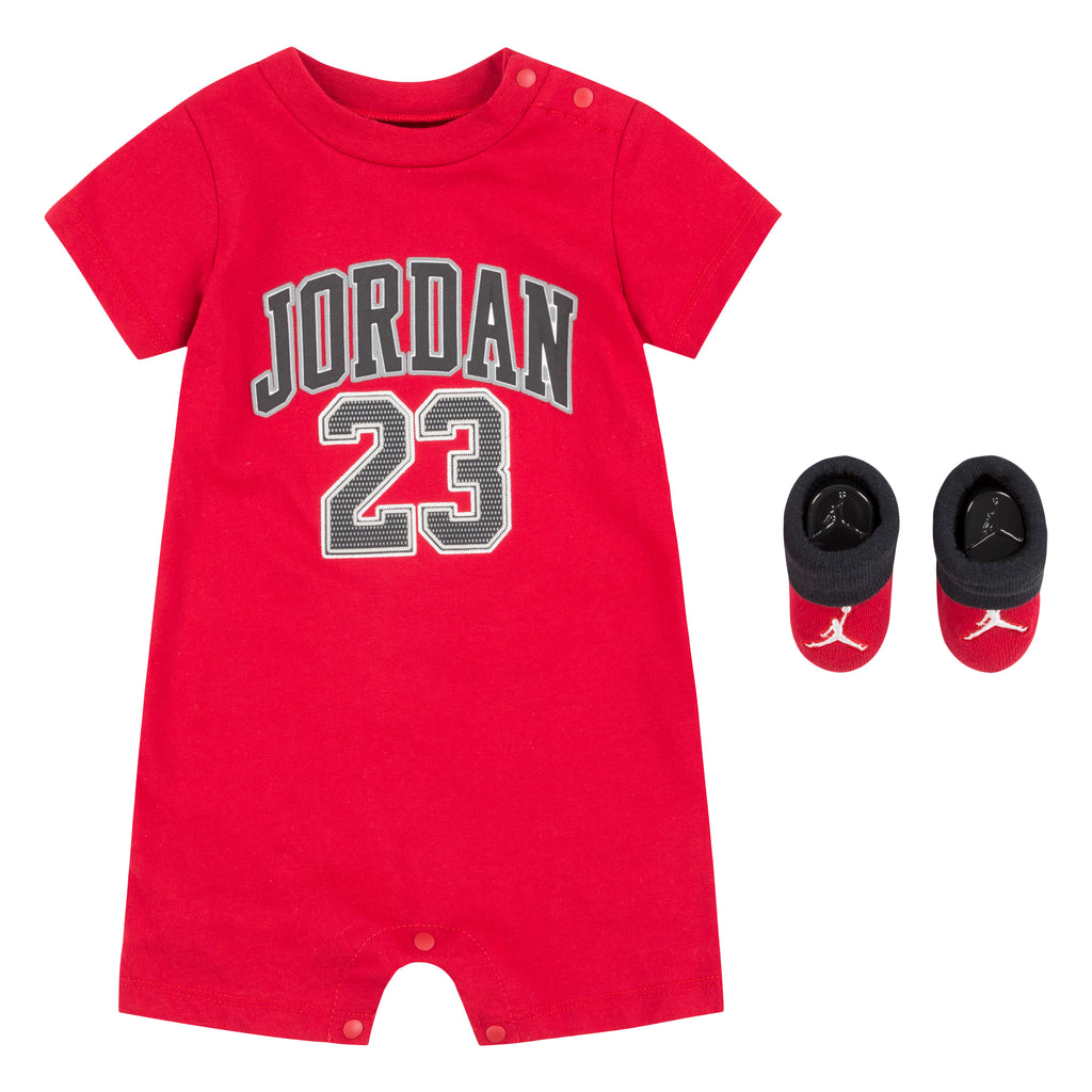 JORDAN NEWBORN ROMPER & BOOTIE SET (RED SIZE 0-6 MONTHS)