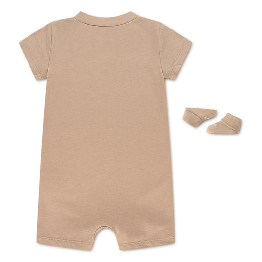 NIKE INFANT BABIES ESSENTIALS ROMPER AND BOOTIES 0-6M HEMP BEIGE SET