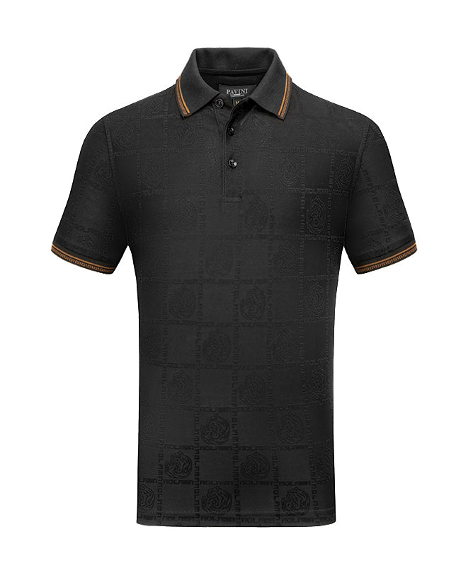 PAVINI MEN'S FANCY POLO T-SHIRT (BLACK P-3016)