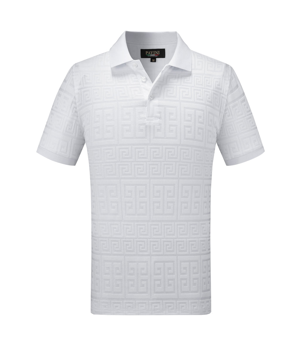 PAVINI MEN'S FANCY POLO T-SHIRT (WHITE P-3025)