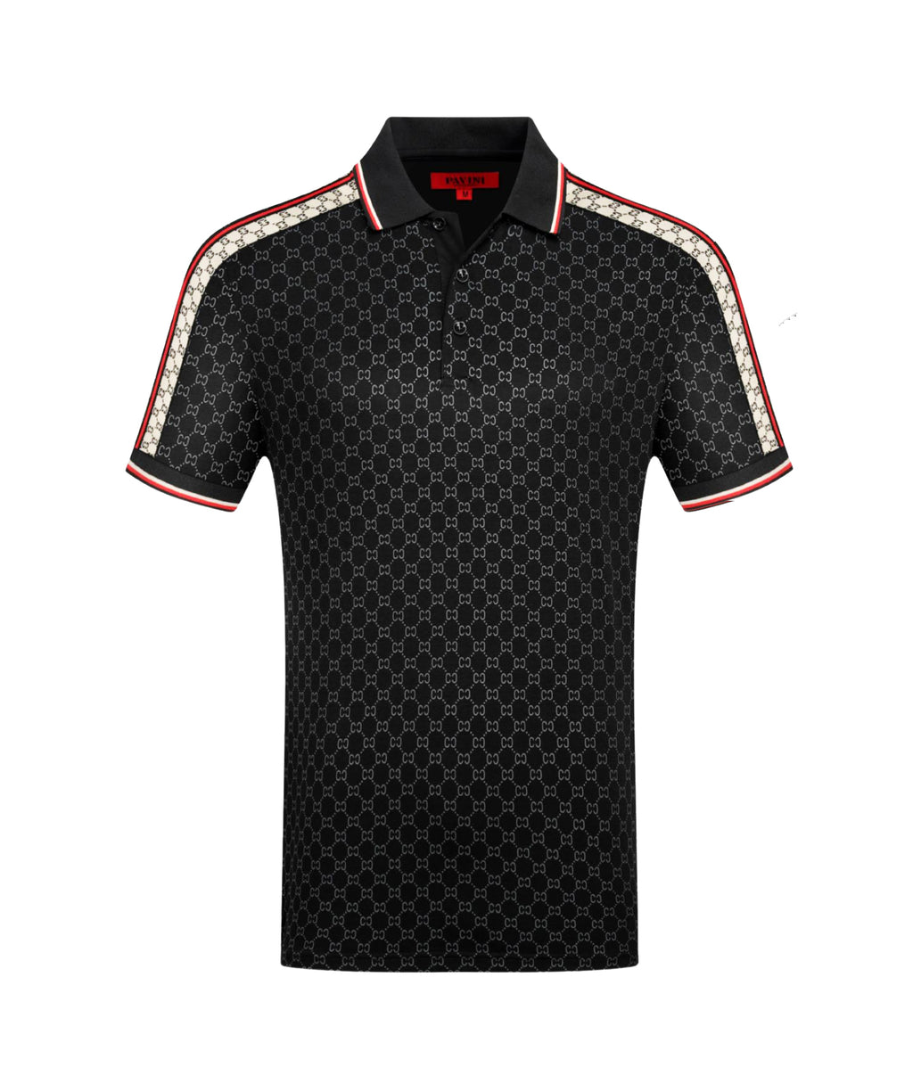 PAVINI MEN'S FANCY POLO T-SHIRT (BLACK P-3091)