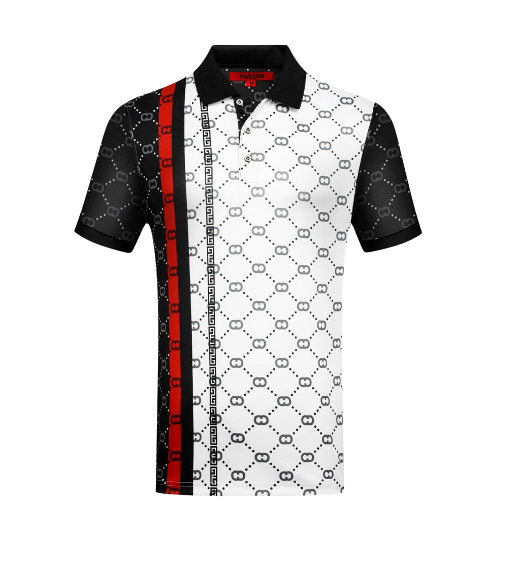 PAVINI MEN'S FANCY POLO T-SHIRT (WHITE P-3096)