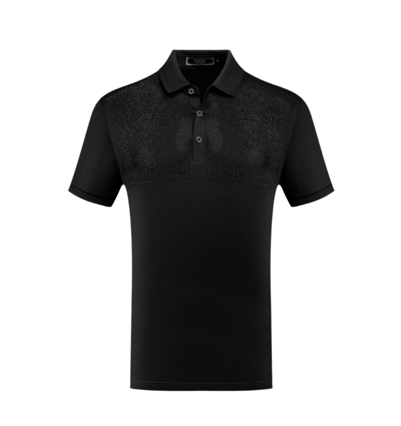PAVINI MEN'S FASHION RHINESTONE POLO DESIGN T-SHIRT (BLACK P-3214)