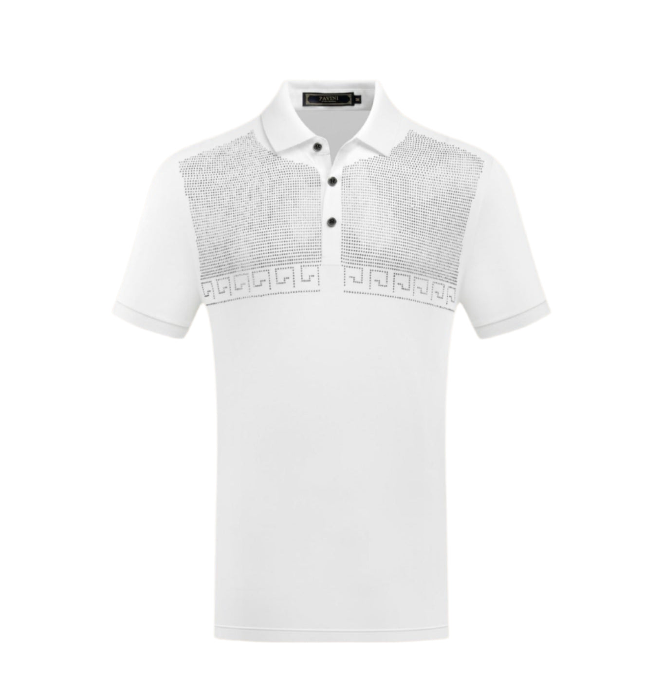 PAVINI MEN'S FASHION RHINESTONE POLO DESIGN T-SHIRT (WHITE P-3214)