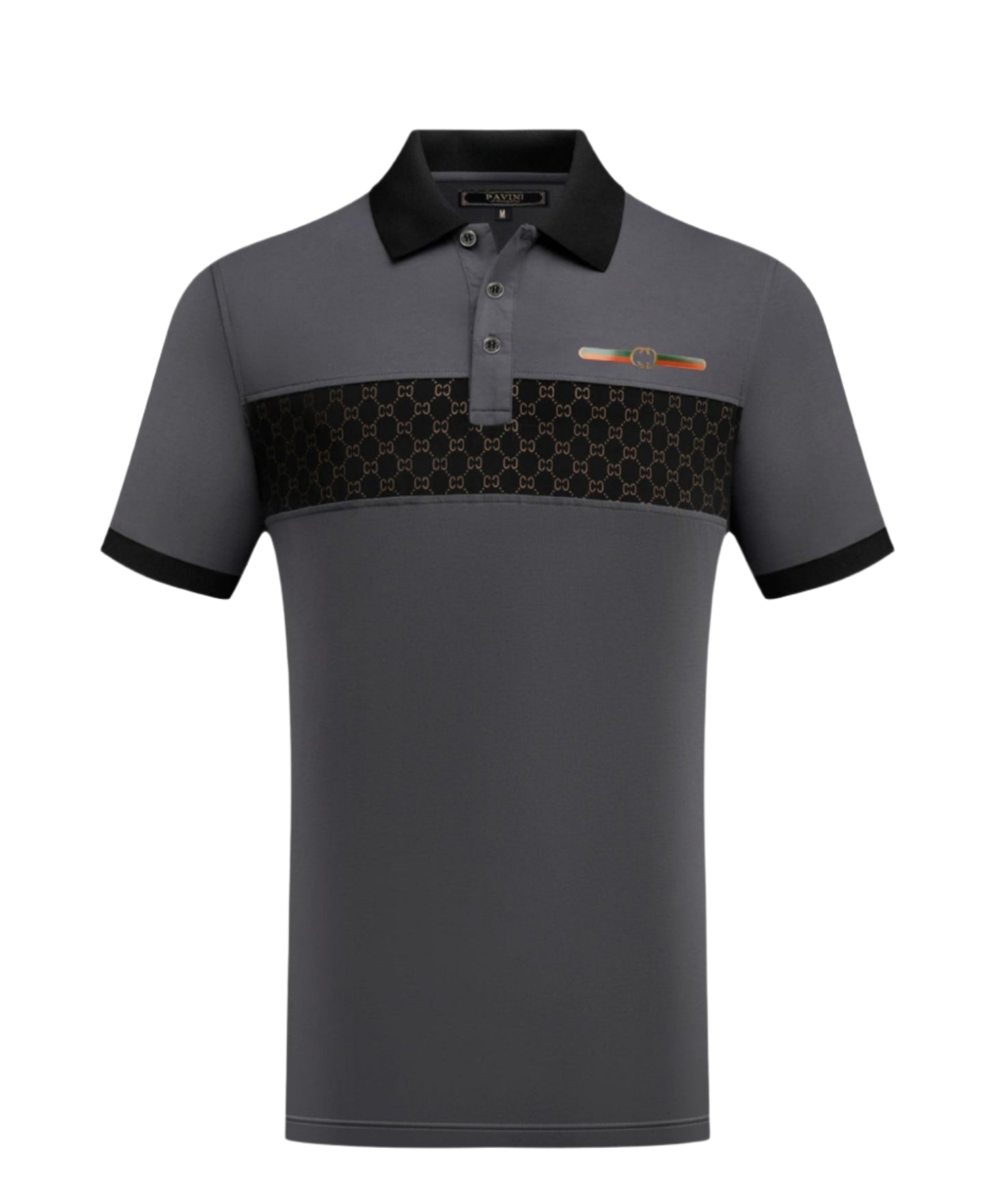 PAVINI MEN'S FASHION POLO DESIGN T-SHIRT (CHARCOAL P-3257)