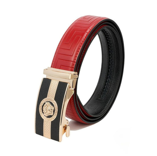 PAVINI MEN'S LEATHER DESIGNER BELT (PB-039-2 RED/GOLD)
