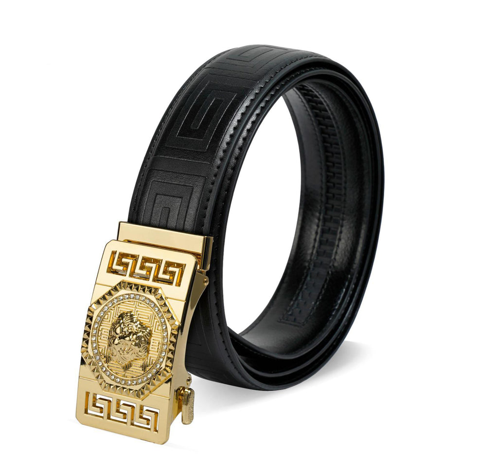 PAVINI MEN'S LEATHER DESIGNER BELT (PB081 BLACK/GOLD)