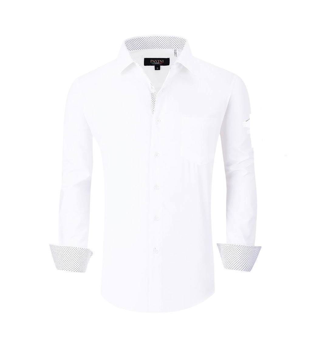 PAVINI MEN'S BUTTON UP LONG SLEEVE SHIRT (WHITE PVLS014)