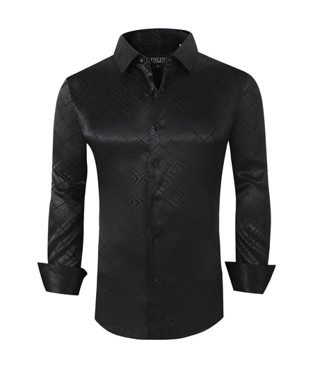 PAVINI MEN'S DESIGNER BUTTON UP LONG SLEEVE SHIRT (BLACK)