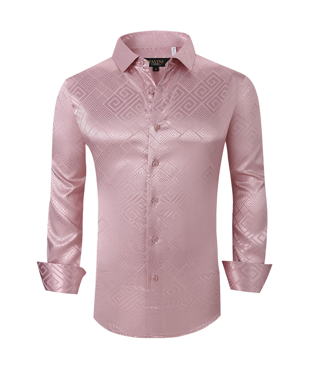 PAVINI MEN'S DESIGNER BUTTON UP LONG SLEEVE SHIRT (PINK)