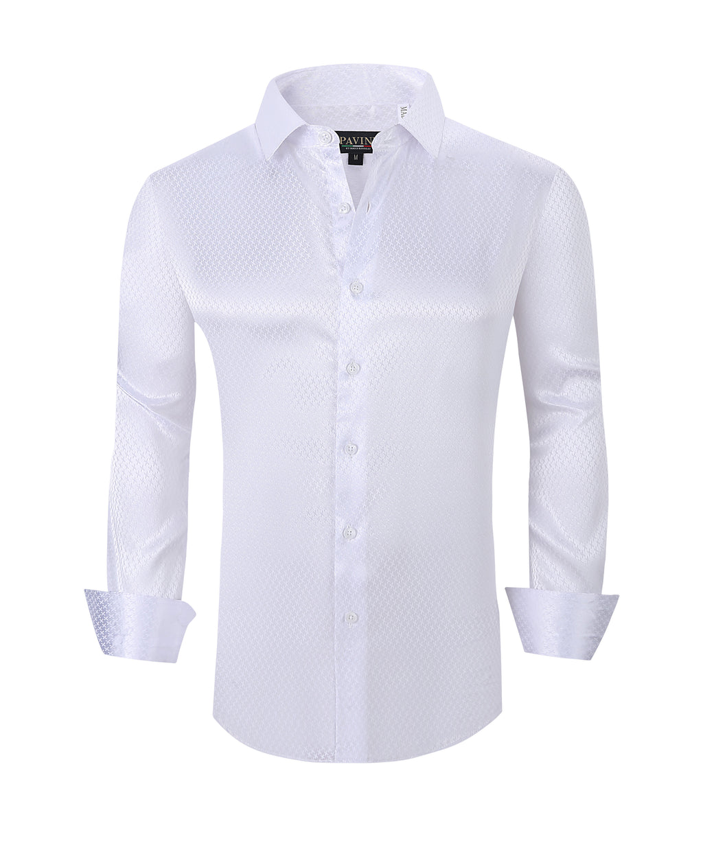 PAVINI MEN'S DESIGNER BUTTON UP LONG SLEEVE SHIRT (WHITE)