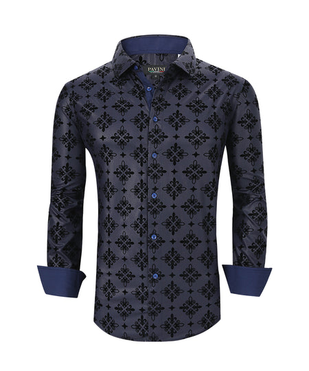 PAVINI MEN'S BUTTON UP LONG SLEEVE SHIRT (NAVY PVLS023-05)