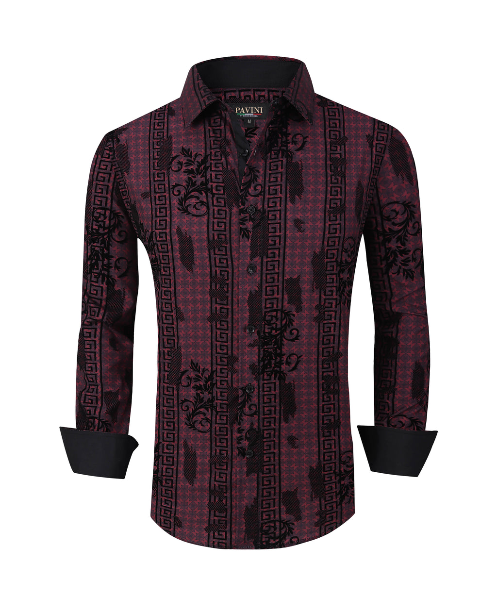 PAVINI MEN'S BUTTON UP LONG SLEEVE SHIRT (BURGUNDY PVLS038-03)