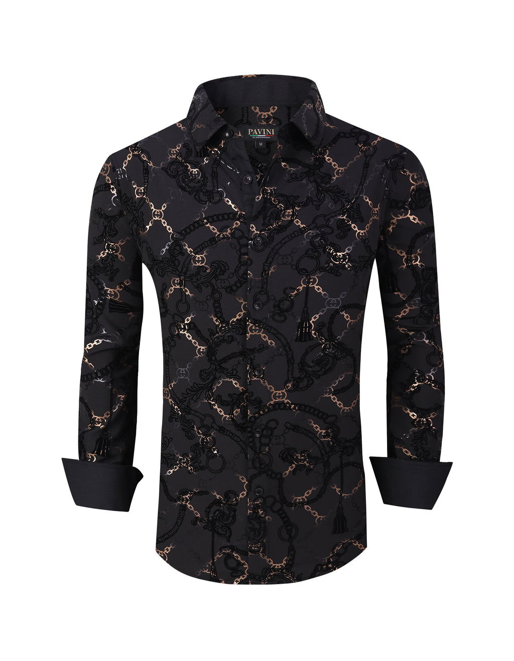 PAVINI MEN'S BUTTON UP LONG SLEEVE SHIRT (BLACK PVLS038-08)