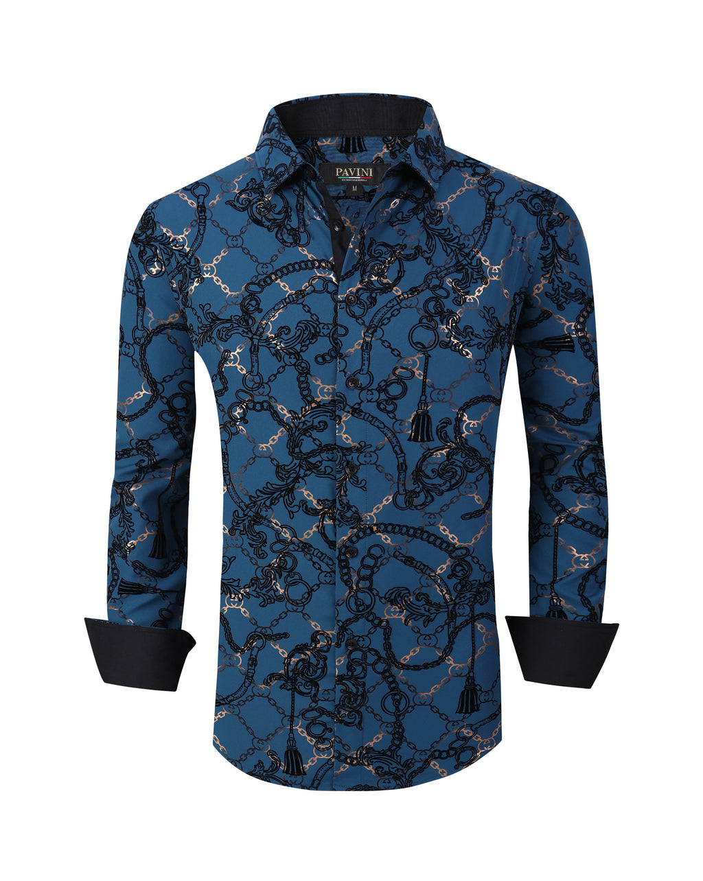 PAVINI MEN'S BUTTON UP LONG SLEEVE SHIRT (BLUE PVLS038-09)