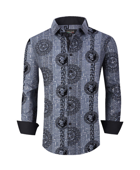 PAVINI MEN'S BUTTON UP LONG SLEEVE SHIRT (CHARCOAL PVLS038-11)