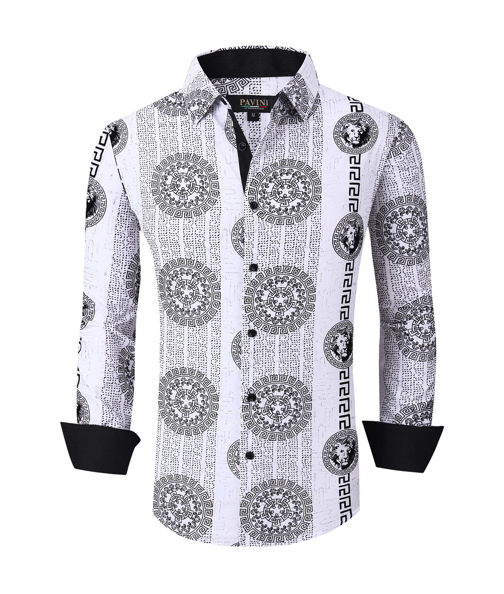 PAVINI MEN'S BUTTON UP LONG SLEEVE SHIRT (WHITE PVLS038-12)