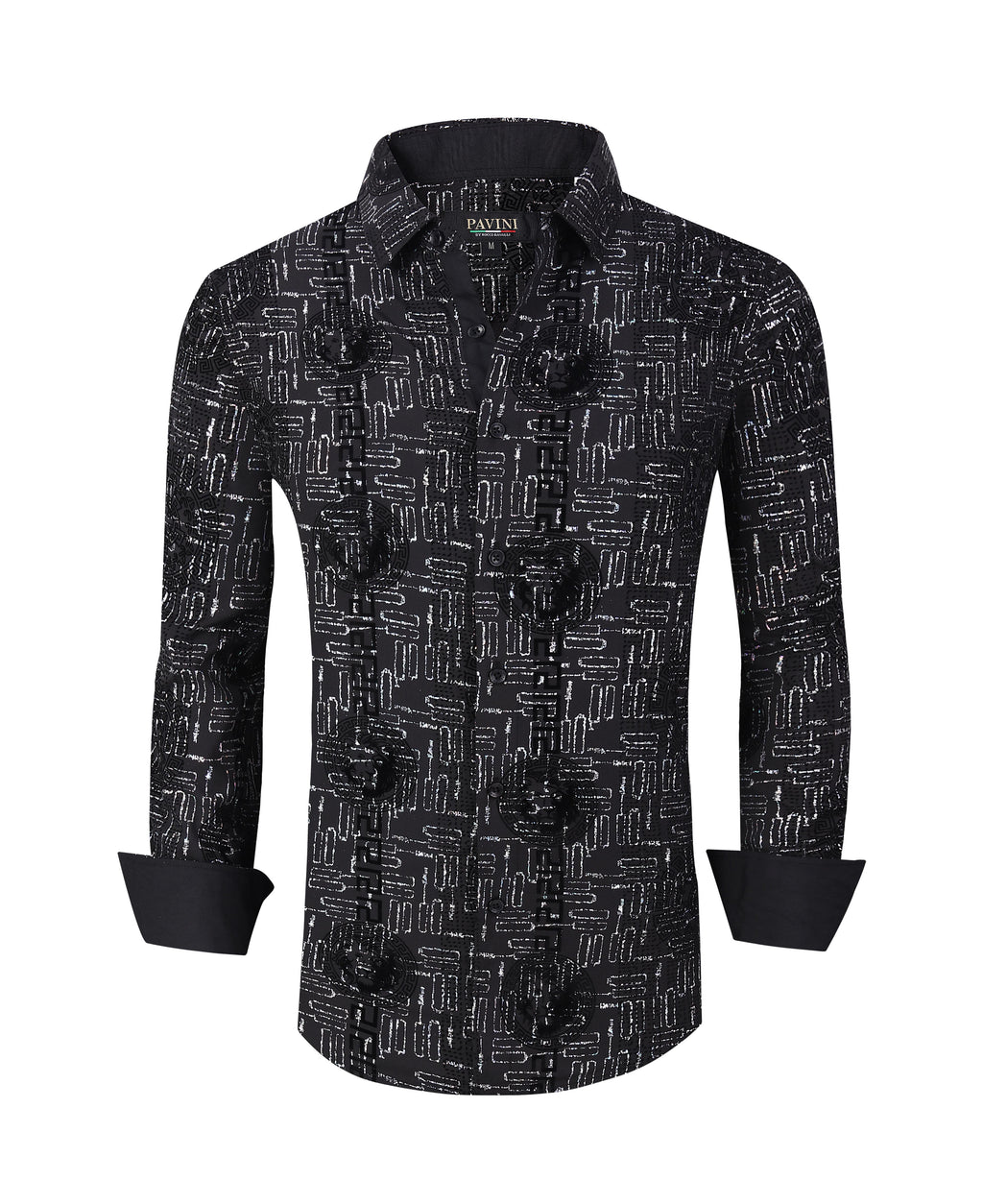 PAVINI MEN'S BUTTON UP LONG SLEEVE SHIRT (BLACK PVLS038-13)