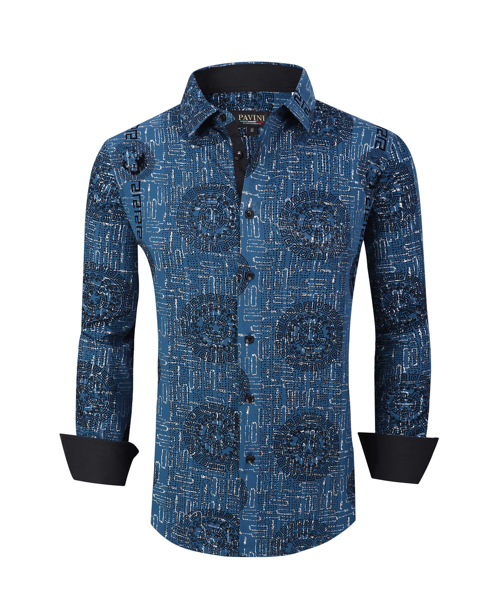 PAVINI MEN'S BUTTON UP LONG SLEEVE SHIRT (BLUE PVLS038-14)