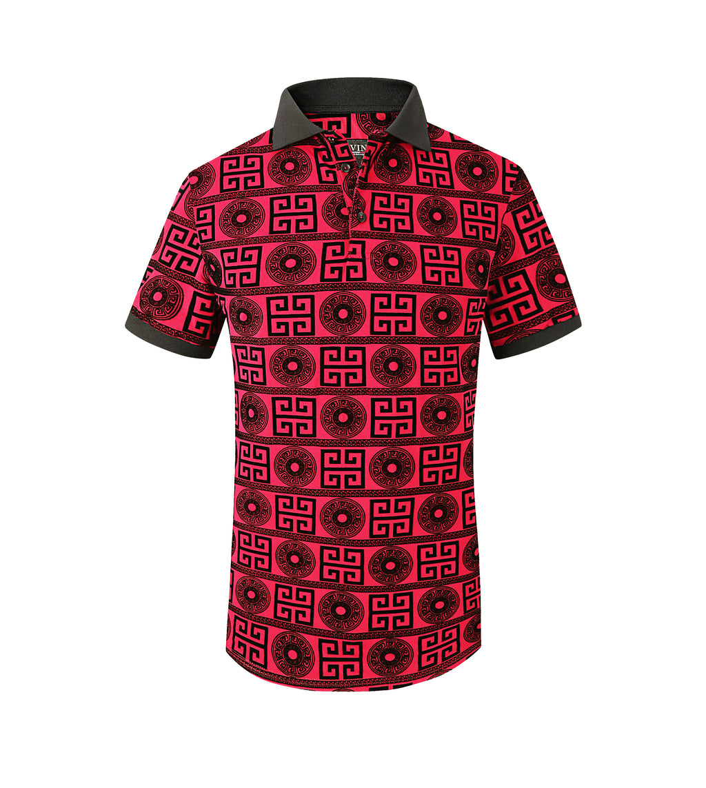 PAVINI MEN'S FANCY POLO T-SHIRT (RED P-3066)