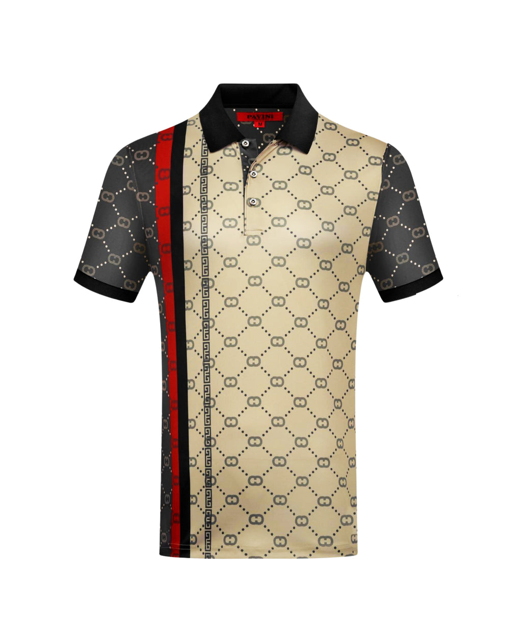 PAVINI MEN'S FANCY POLO T-SHIRT (BEIGE P-3096)