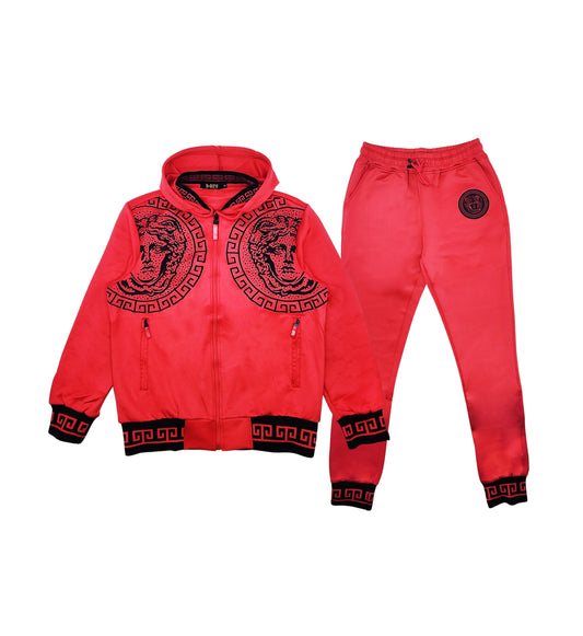 MEN'S 2-PIECE DESIGNER RHINESTONE FASHION TRACKSET (RED)