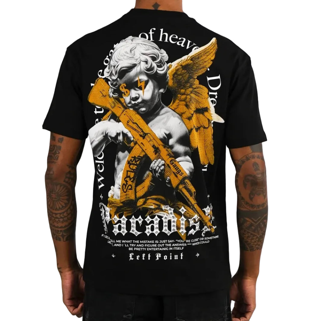 LEFT POINT MEN'S RHINESTONE DESIGN PARADISE BLACK T-SHIRT