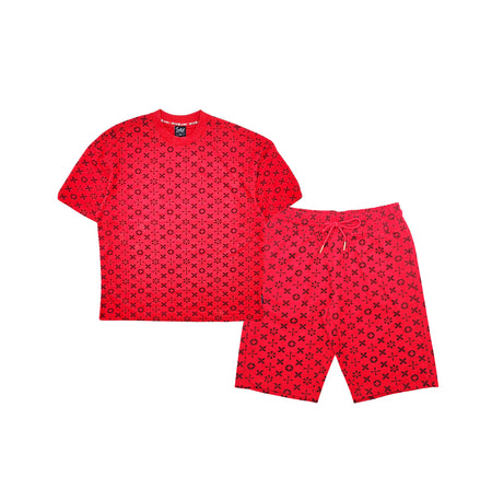 SWITCH REMARKABLE MENS PATTERN T-SHIRT/SHORTS SET (RED)