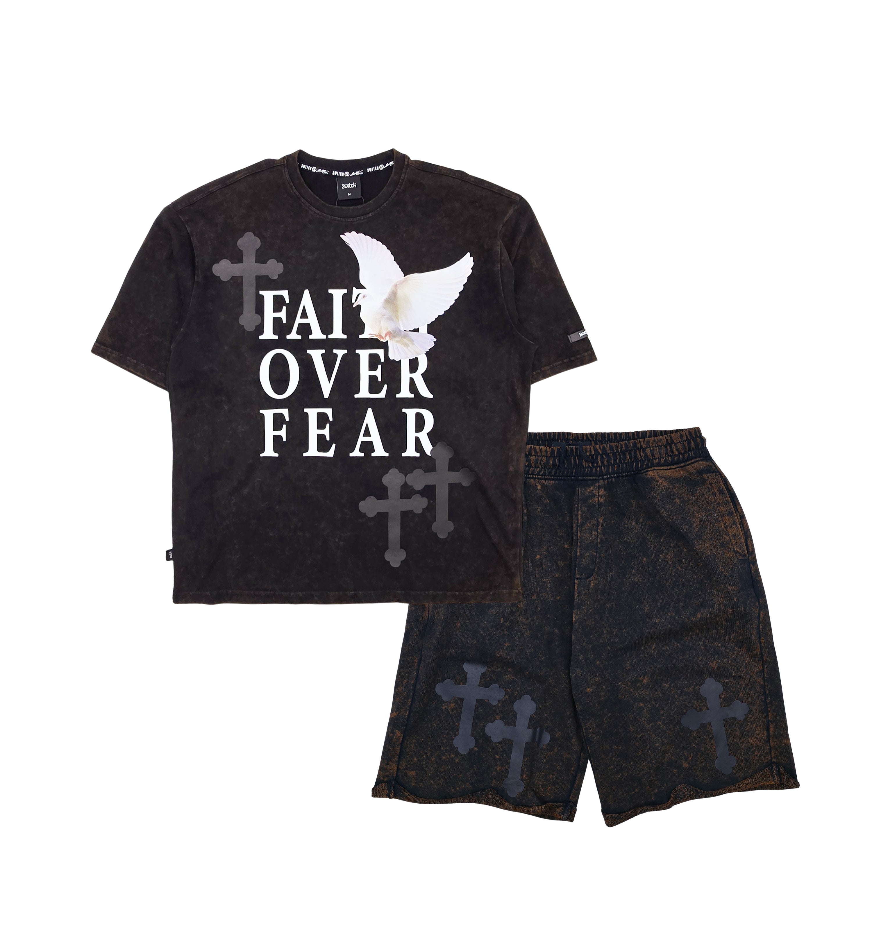 SWITCH MEN'S FAITH OVER FEAR GRAPHIC T-SHIRT/SHORTS SET (BLACK/BROWN)