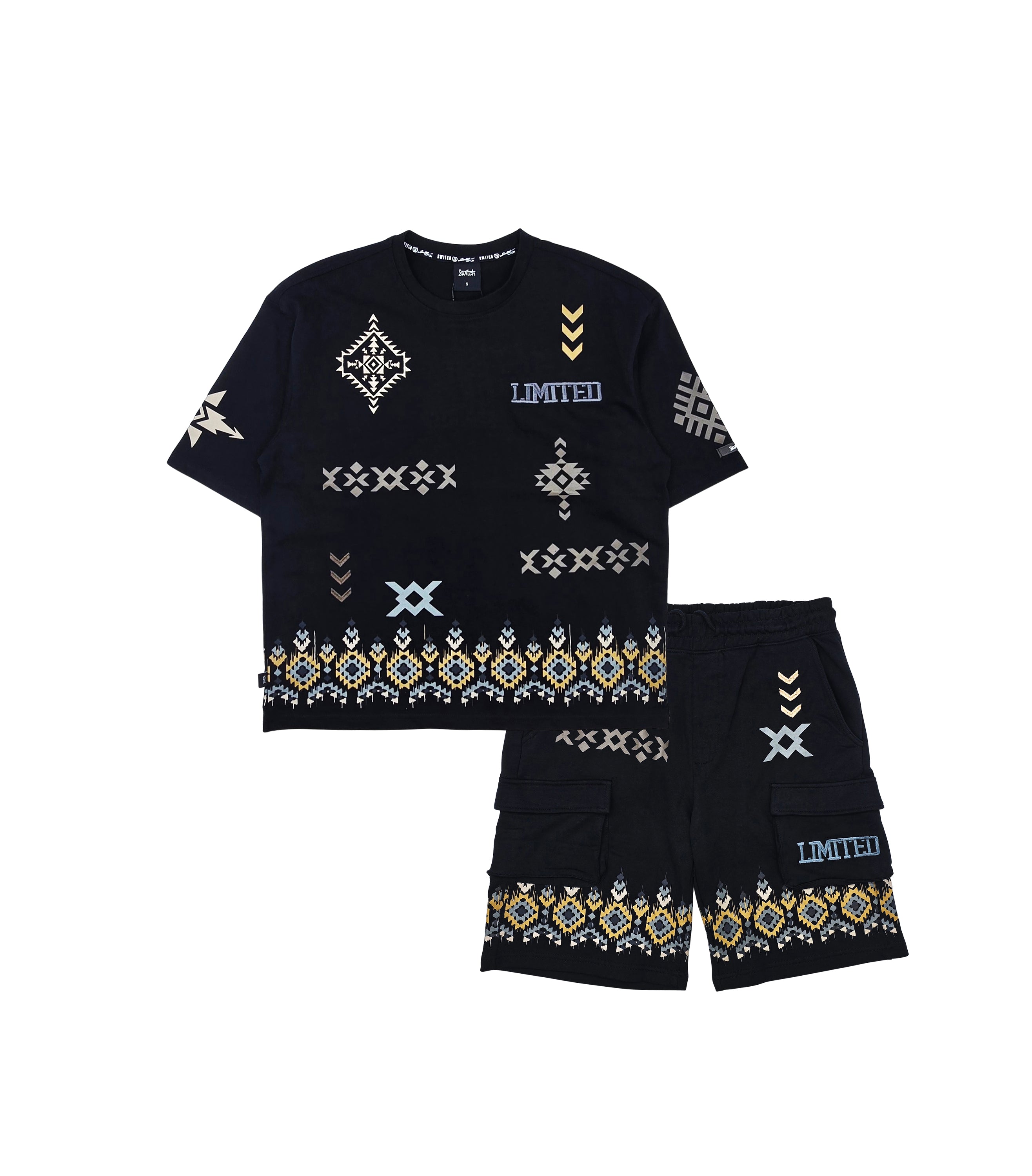 SWITCH MEN'S LIMITED GRAPHIC T-SHIRT & CARGO SHORTS SET (BLACK)