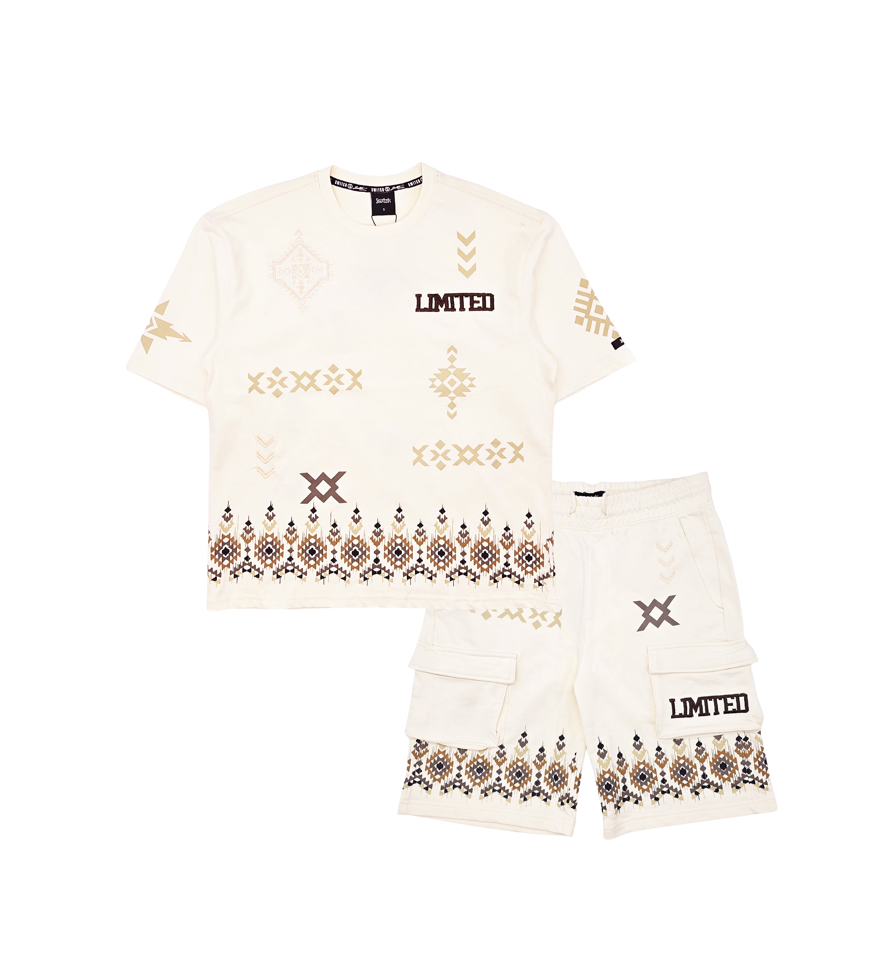 SWITCH MEN'S LIMITED GRAPHIC T-SHIRT & CARGO SHORTS SET (CREAM)