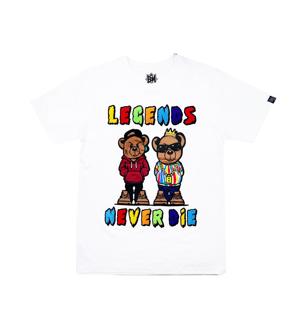 LEGENDS NEVER DIE CHENILLE & APPLIQUE GRAPHIC T-SHIRT (WHITE)