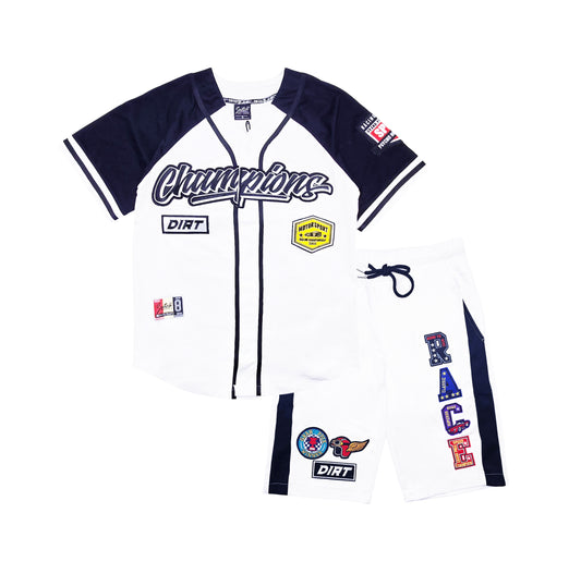 SWITCH MENS CHAMPIONS RACE MOTOR SPORT JERSEY/SHORTS SET (WHITE/BLACK)