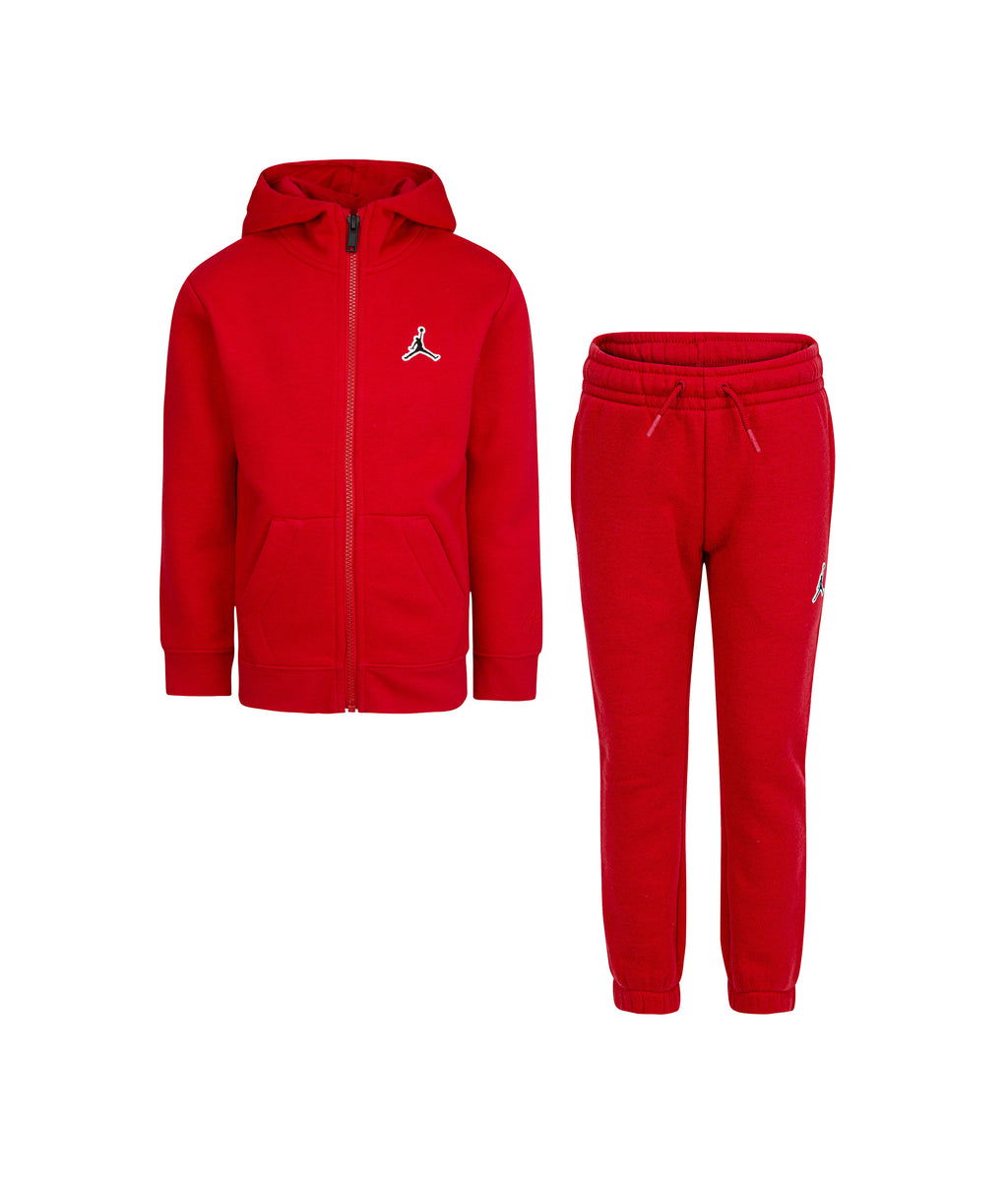 JORDAN KIDS ESSENTIAL PULLOVER ZIP-UP HOODIE SET (RED SIZE 4-7Y)