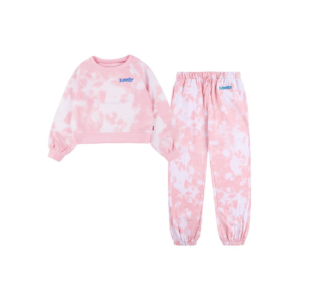 LEVI'S LITTLE GIRLS' 2 PIECE CREWNECK & JOGGER SET (PINK SIZE 4-6X)