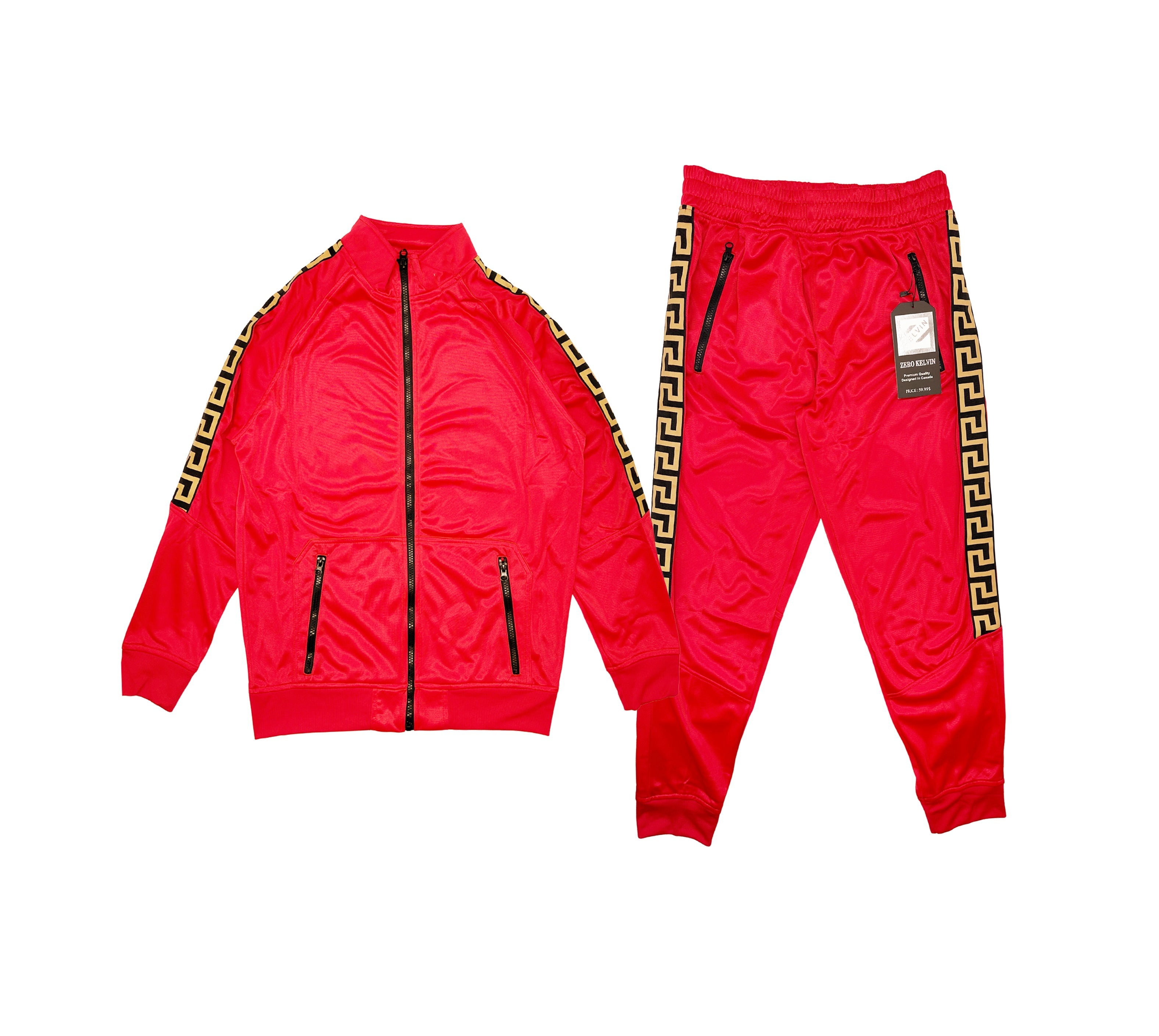 PLOREO MEN'S ZIP-UP HOODIE/JOGGER SET (RED)