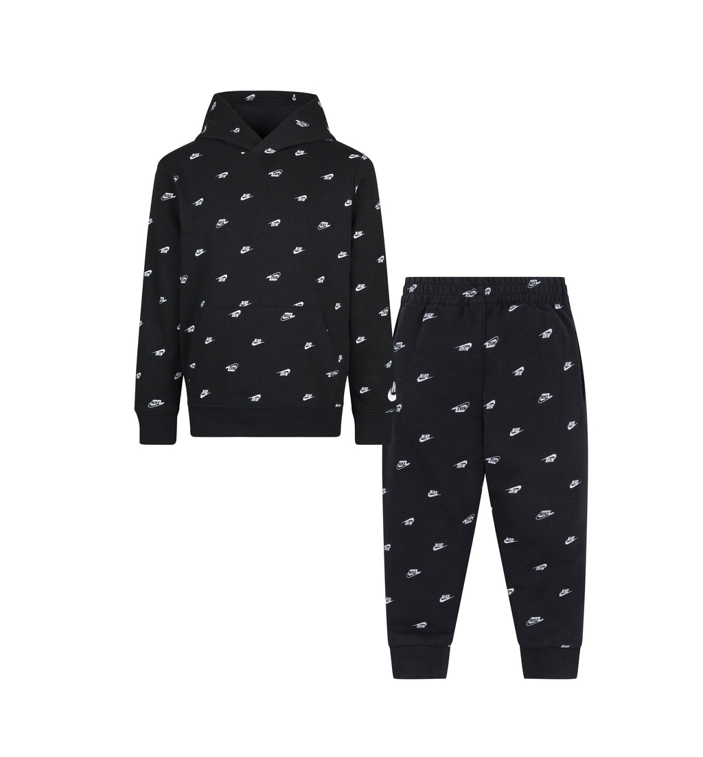 NIKE SPORTSWEAR KIDS CLUB MONOGRAM ALL OVER PRINT 2-PIECE SET (BLACK)