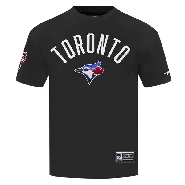 PRO STANDARD MEN'S MLB AMERICAN LEAGUE TORONTO BLUE JAYS CLASSIC CHENILLE BLACK T-SHIRT