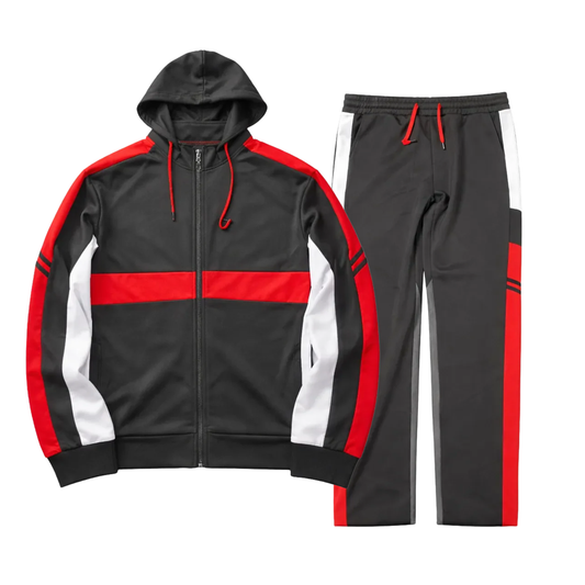 2 PCS VIP TRACKSUIT WITH HOOD (BLACK/RED/WHITE)