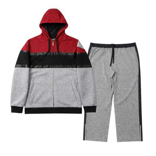 AKADEMIKS MEN'S BIG & TALL 2-PIECE RED & MARLED GREY TRACK SET