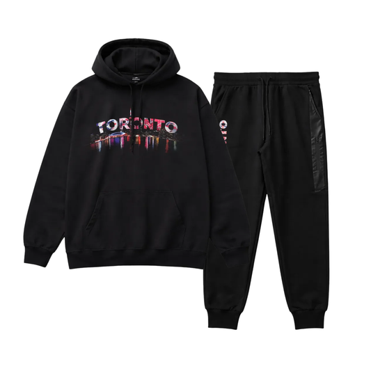 CITY OF DREAMS TORONTO SKY MEN'S BIG & TALL FLEECE TRACKSET (BLACK)