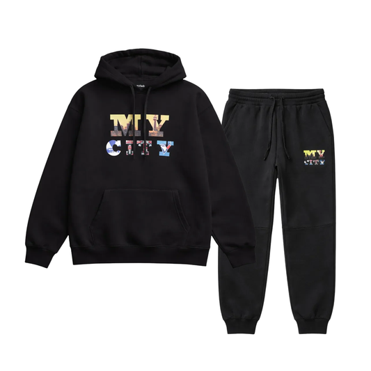 CITY OF DREAMS MY CITY MEN'S BIG & TALL FLEECE TRACKSET (BLACK)