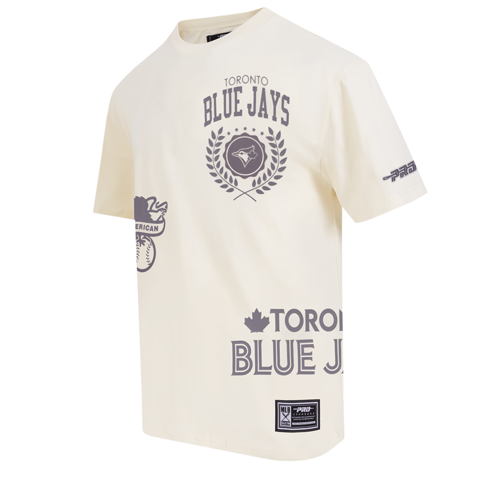 PRO STANDARD MLB AMERICAN LEAGUE TORONTO BLUE JAYS MEN'S DROP SHOULDER EGGSHELL CREAM WHITE T-SHIRT