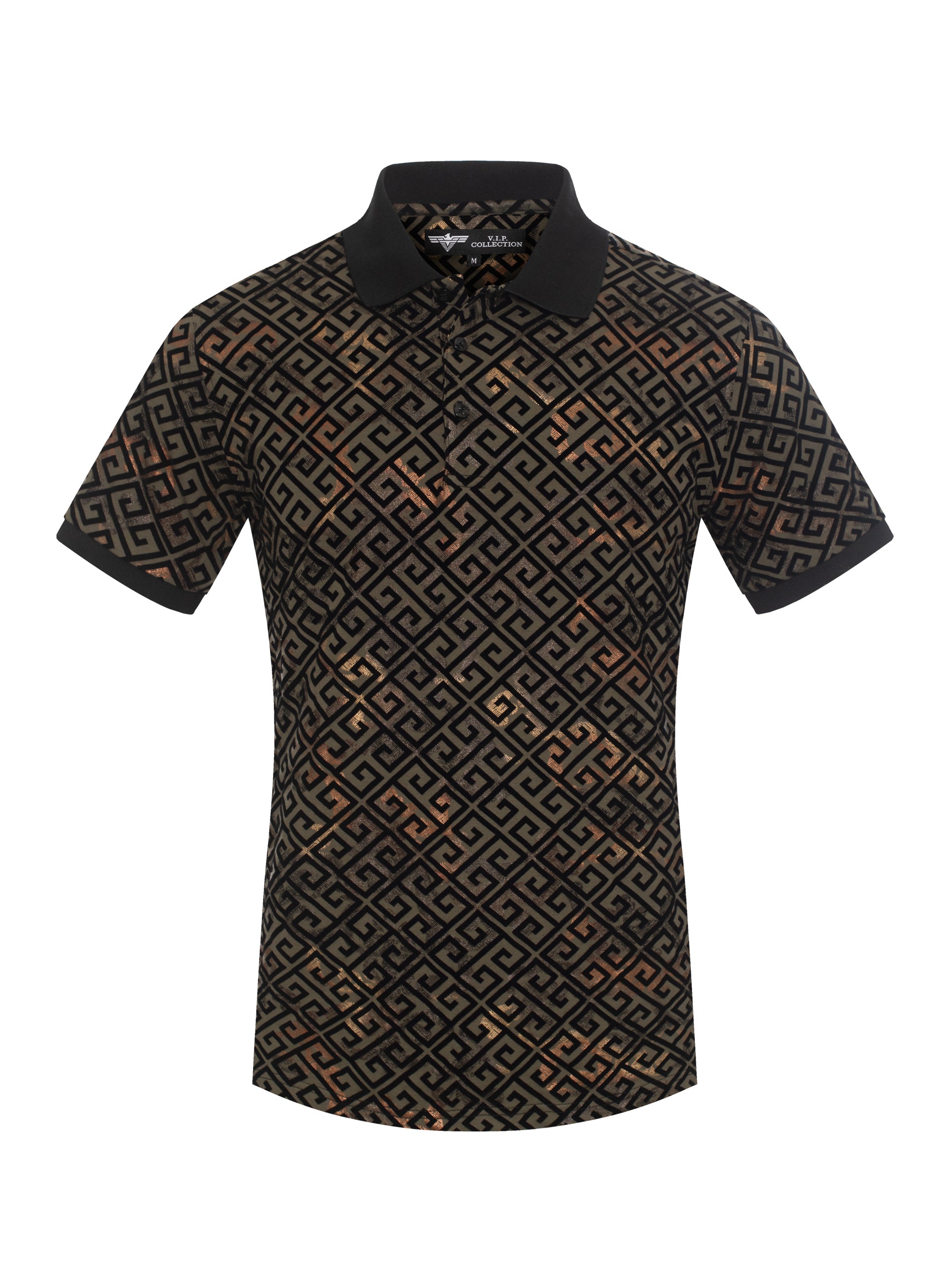V.I.P. COLLECTION MEN'S FASHION FLOCK POLO T-SHIRT (OLIVE GREEN VPFL-28)