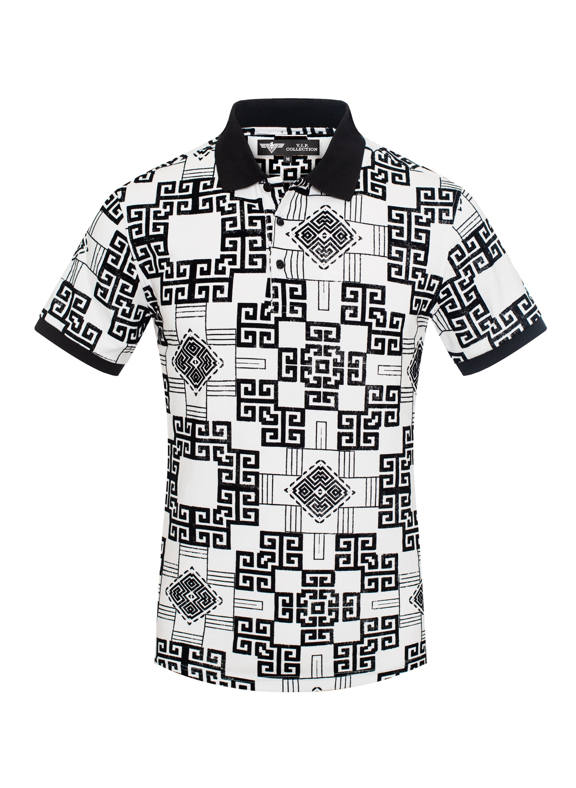 V.I.P. COLLECTION MEN'S FASHION FLOCK POLO T-SHIRT (WHITE VPFL-33)