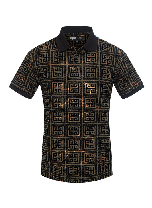 V.I.P. COLLECTION MEN'S FASHION FLOCK POLO T-SHIRT (OLIVE VPFL-38)