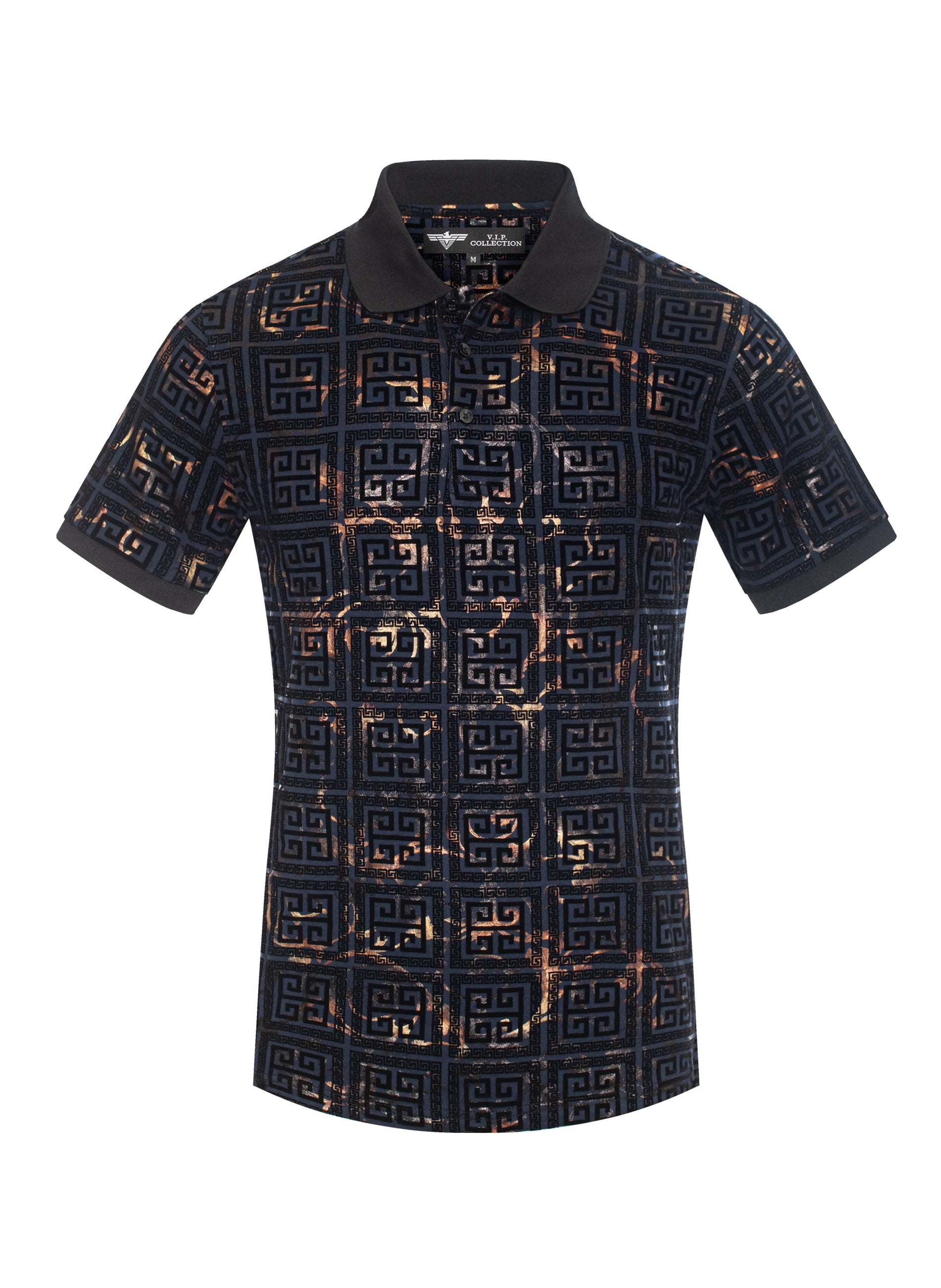 V.I.P. COLLECTION MEN'S FASHION FLOCK POLO T-SHIRT (NAVY BLUE VPFL-39)