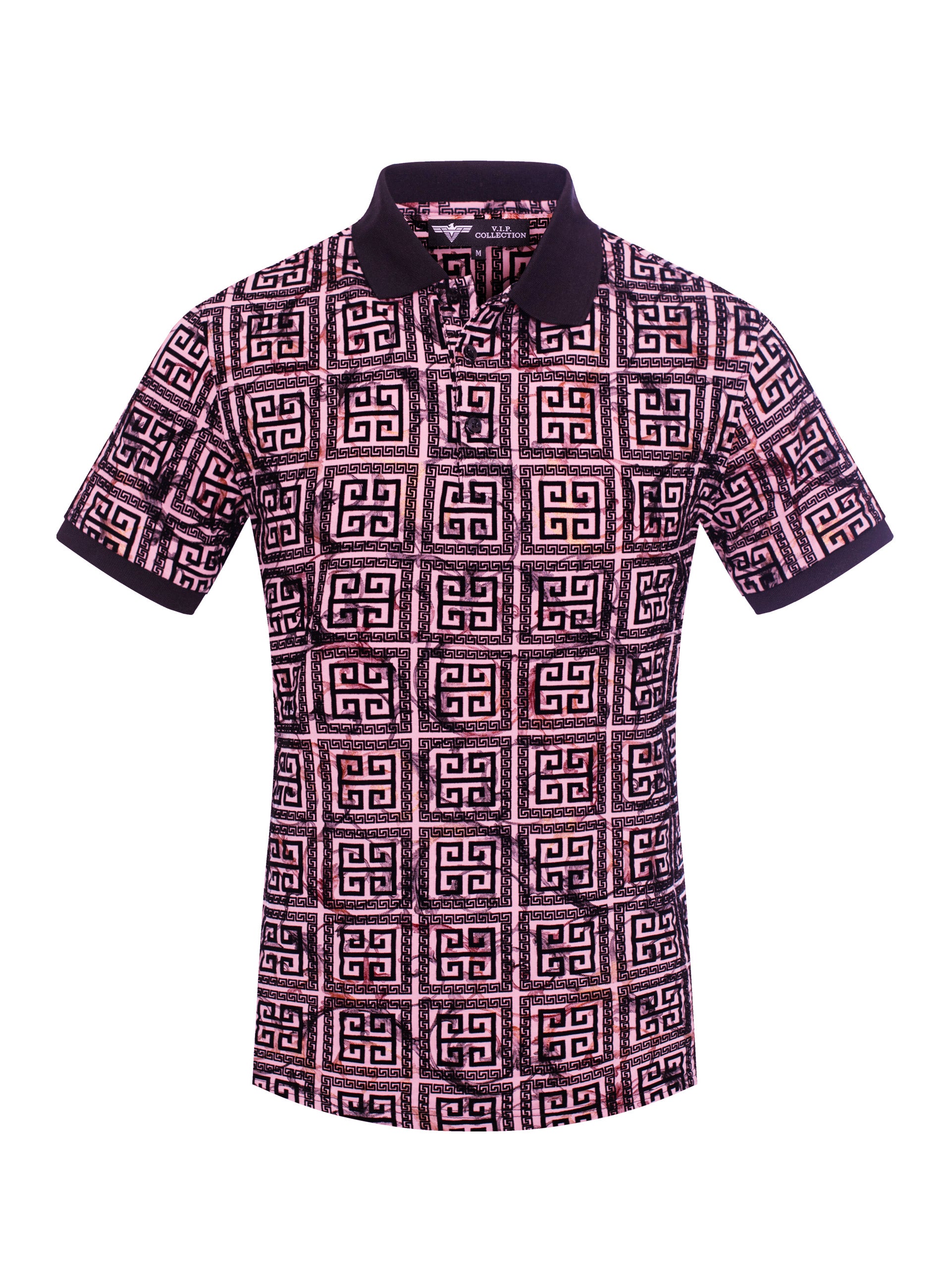 V.I.P. COLLECTION MEN'S FASHION FLOCK POLO T-SHIRT (PINK VPFL-41)