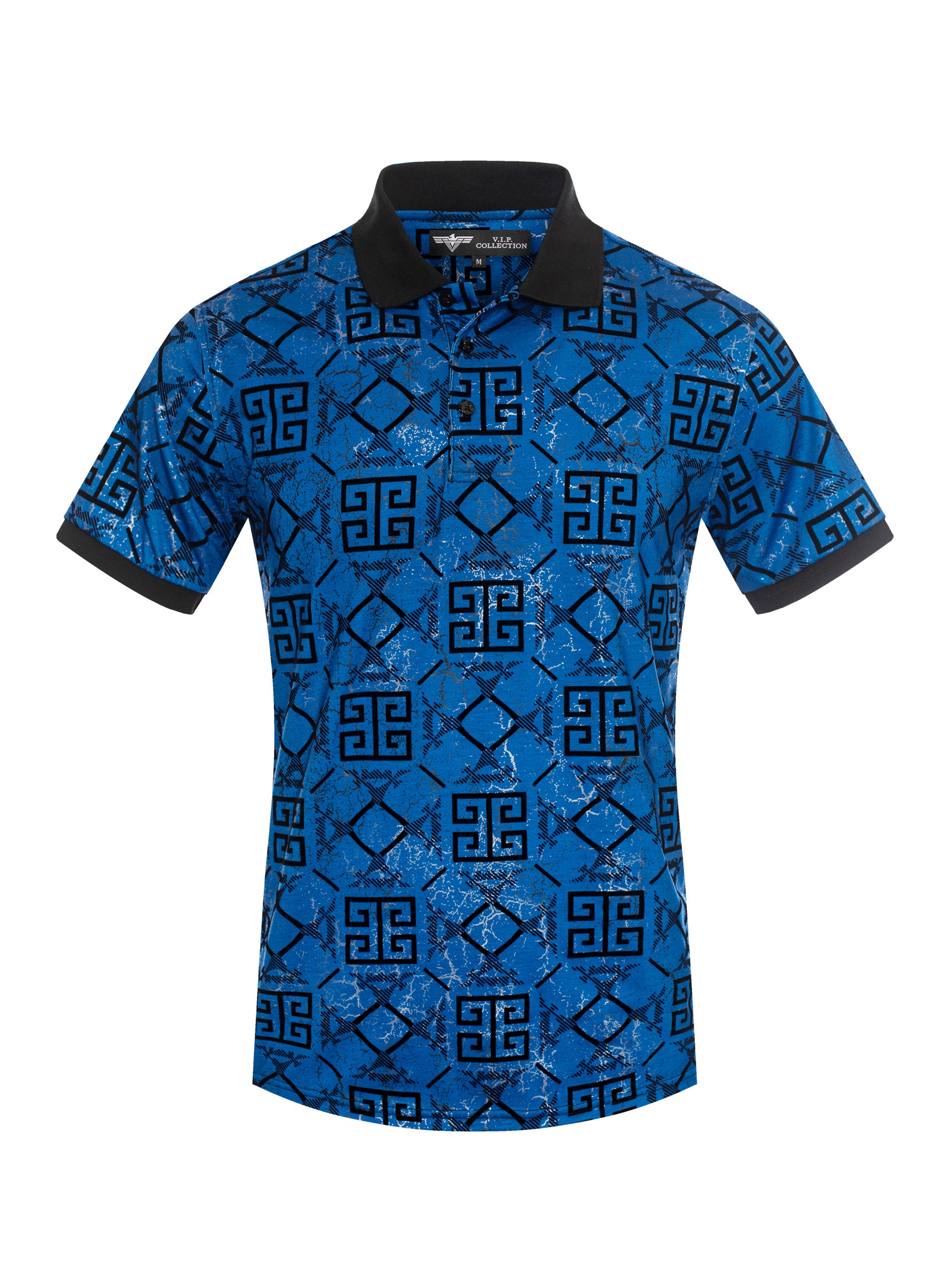 V.I.P. COLLECTION MEN'S FASHION FLOCK POLO T-SHIRT (BLUE VPFL-46)
