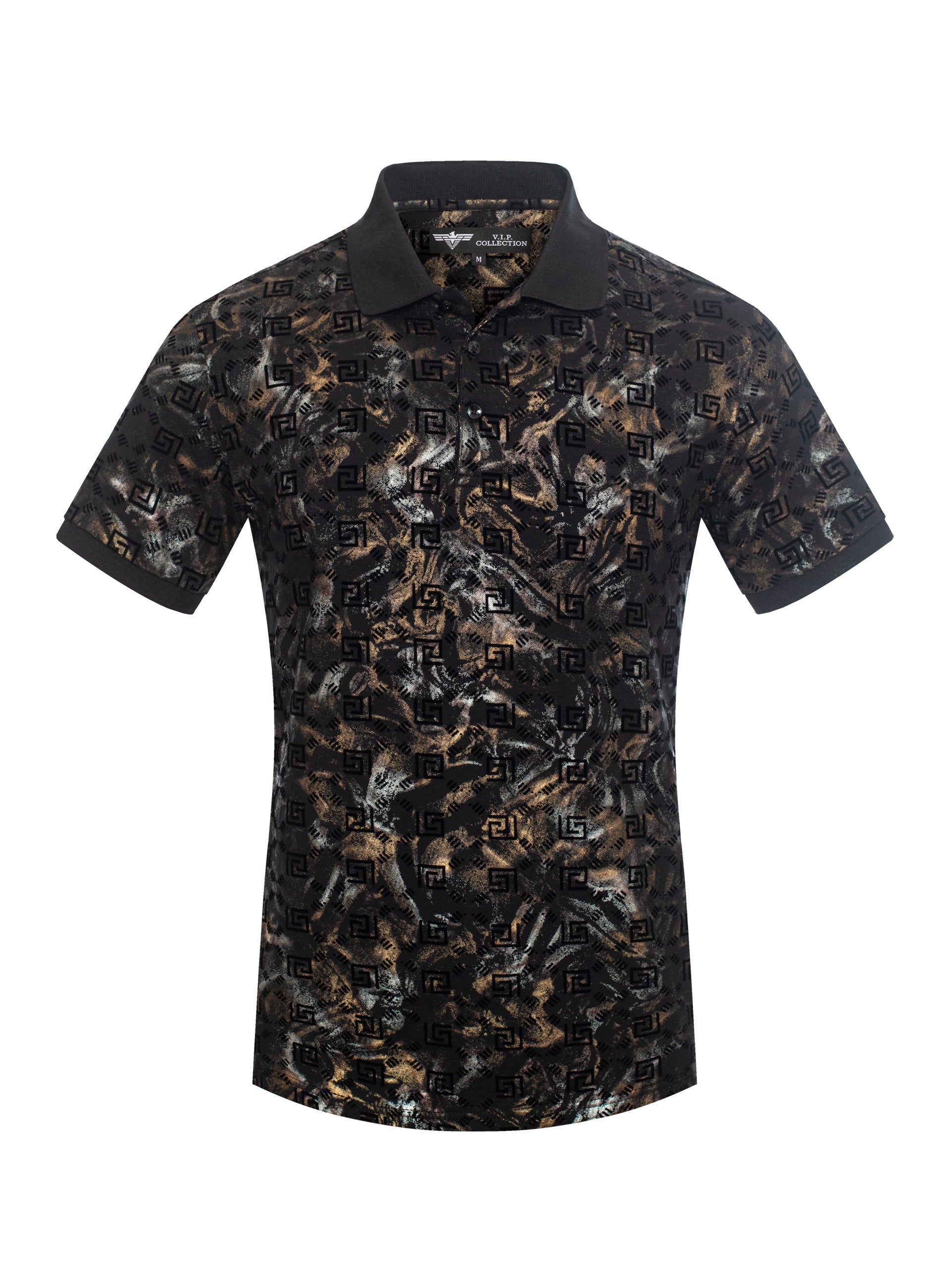 V.I.P. COLLECTION MEN'S FASHION FLOCK POLO T-SHIRT (BLACK VPFL-50)